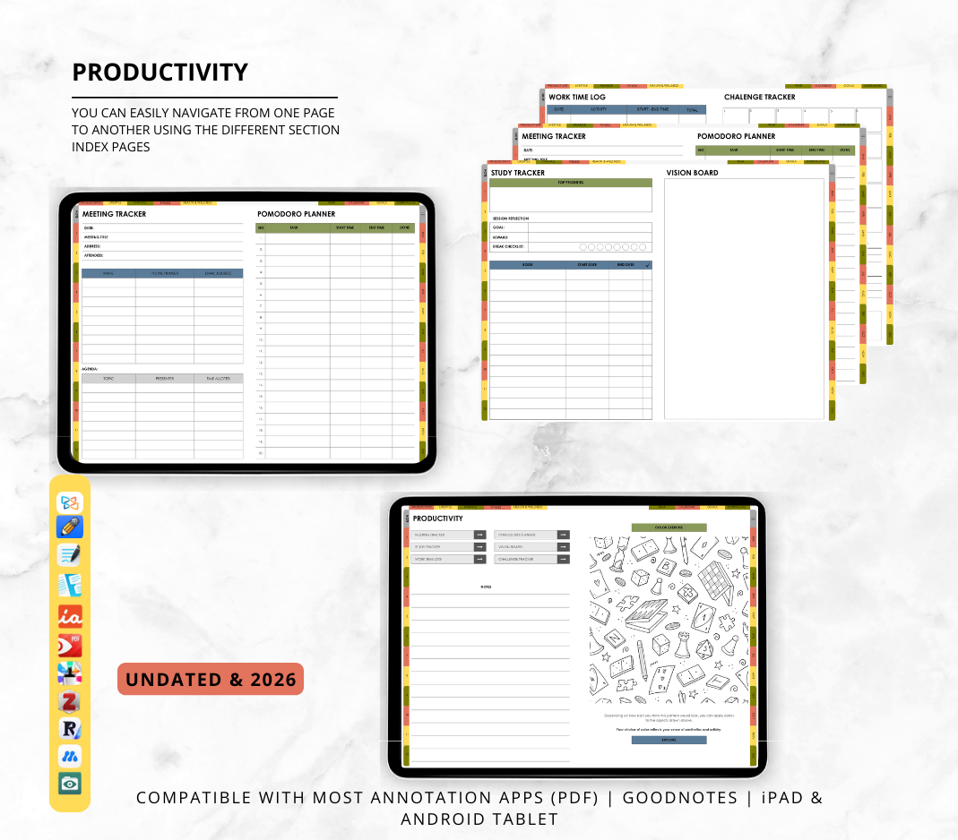 2026 & Undated All In One Digital Planner | Hyperlinked Life Planner