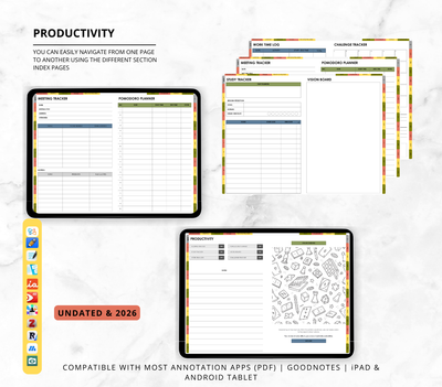 2026 & Undated All In One Digital Planner | Hyperlinked Life Planner