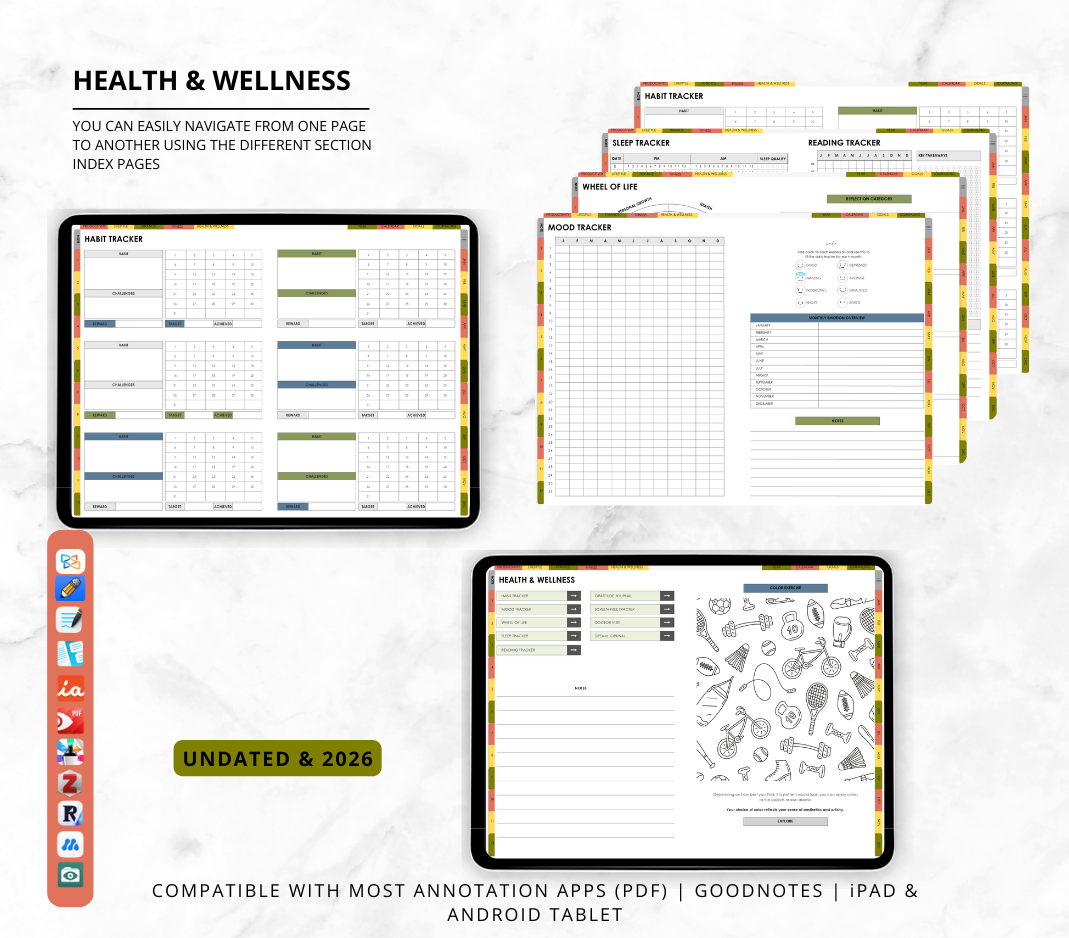 2026 & Undated All In One Digital Planner | Hyperlinked Life Planner