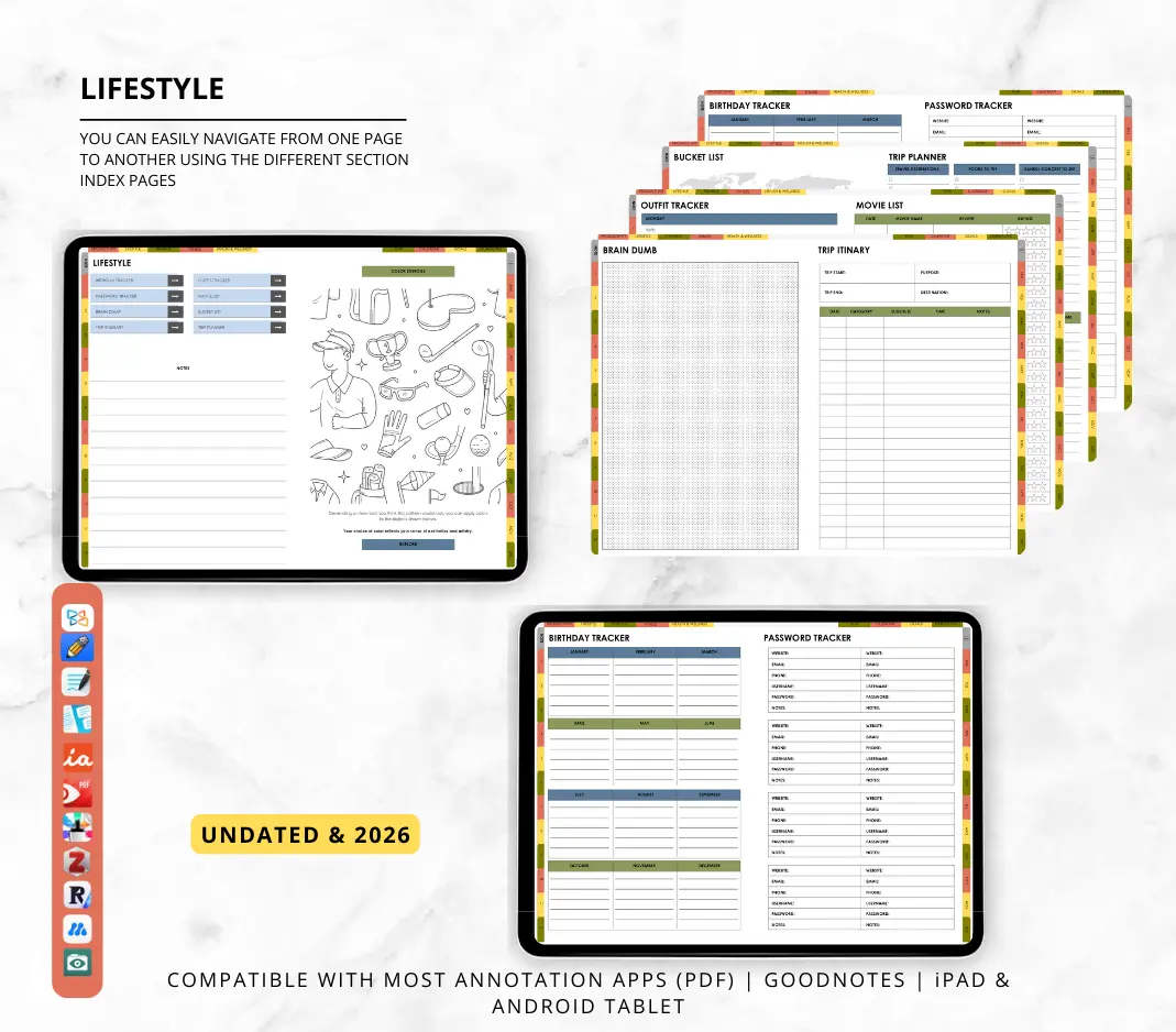 2026 & Undated All In One Digital Planner | Hyperlinked Life Planner - Aprili Digital Solutions LLC