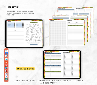 2026 & Undated All In One Digital Planner | Hyperlinked Life Planner