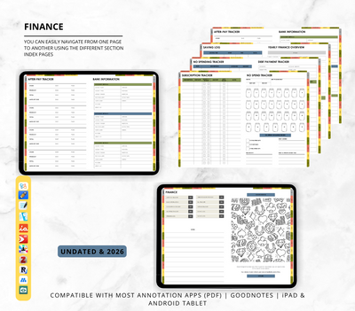 2026 & Undated All In One Digital Planner | Hyperlinked Life Planner