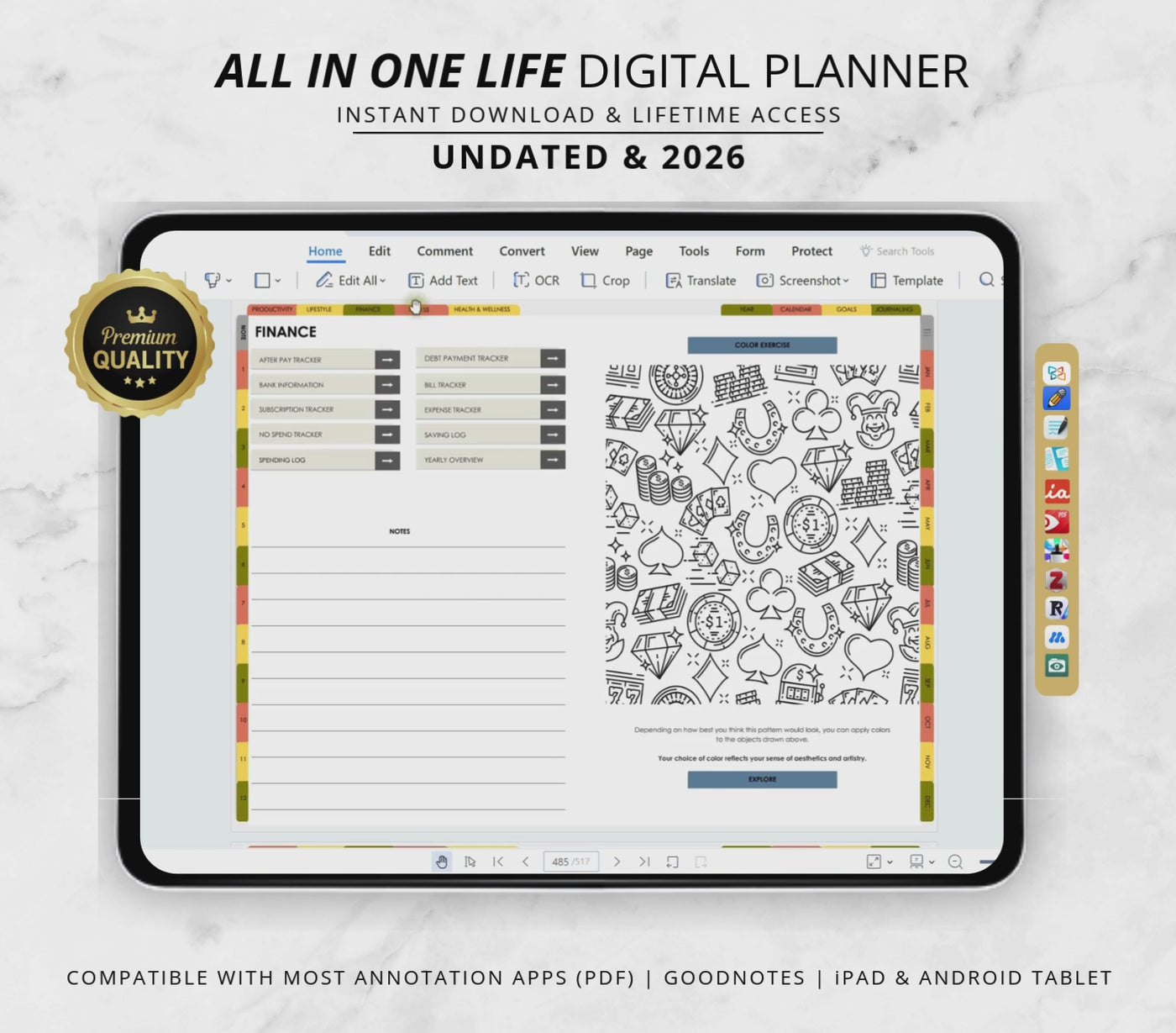 2026 & Undated All In One Digital Planner | Hyperlinked Life Planner